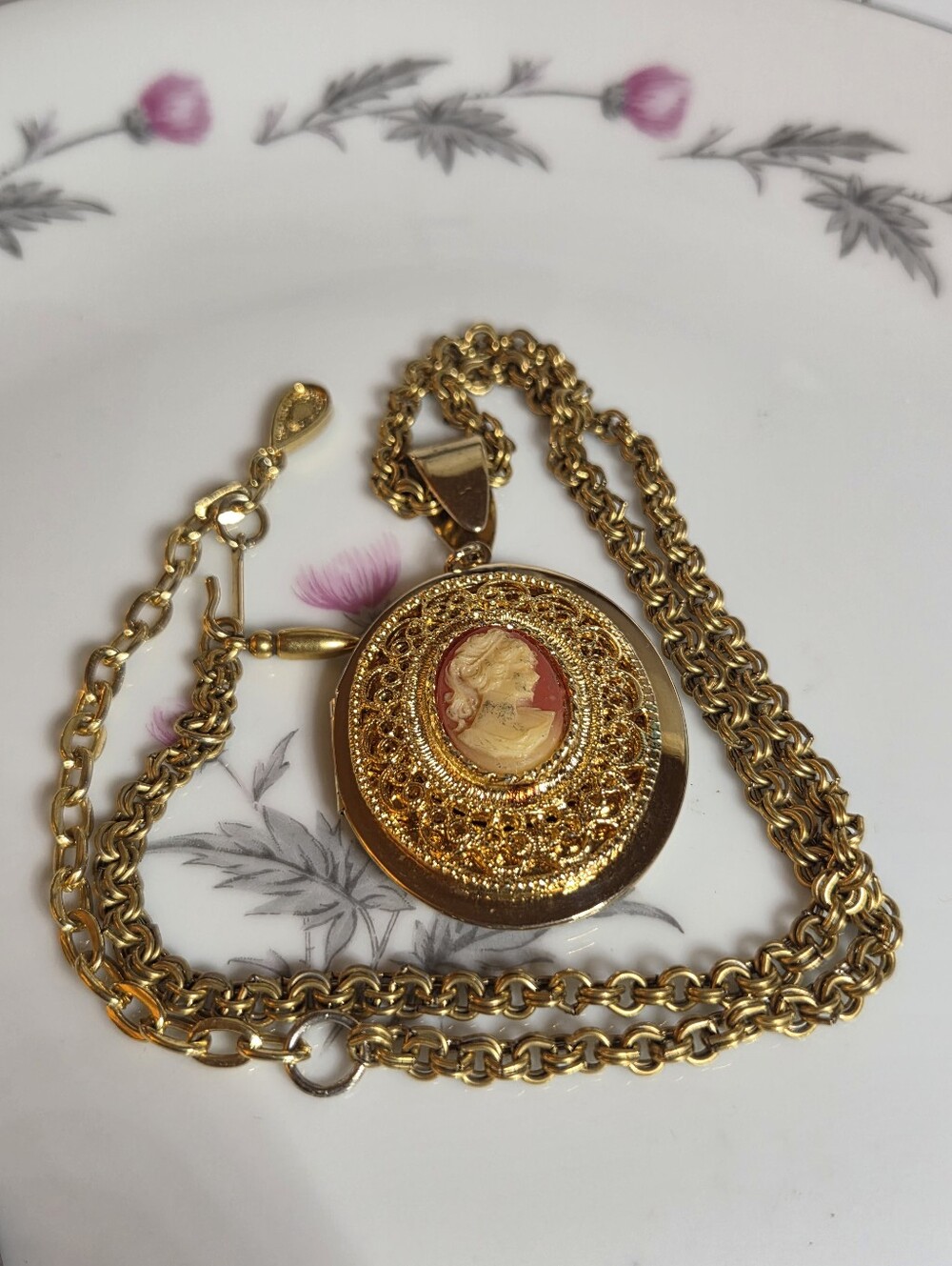 Ornate Cameo Locket Necklace